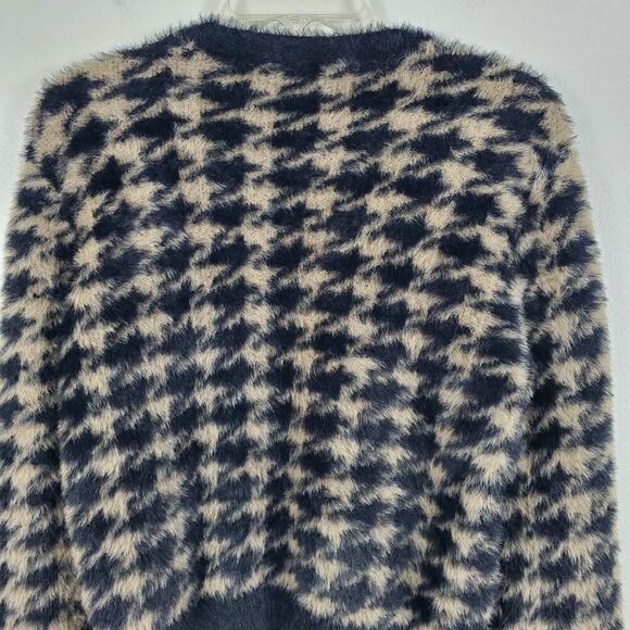 Elie Tahari Faux Fur Houndstooth Button Up Sweater Fuzzy Jacket Womens Sz S - Picture 6 of 11
